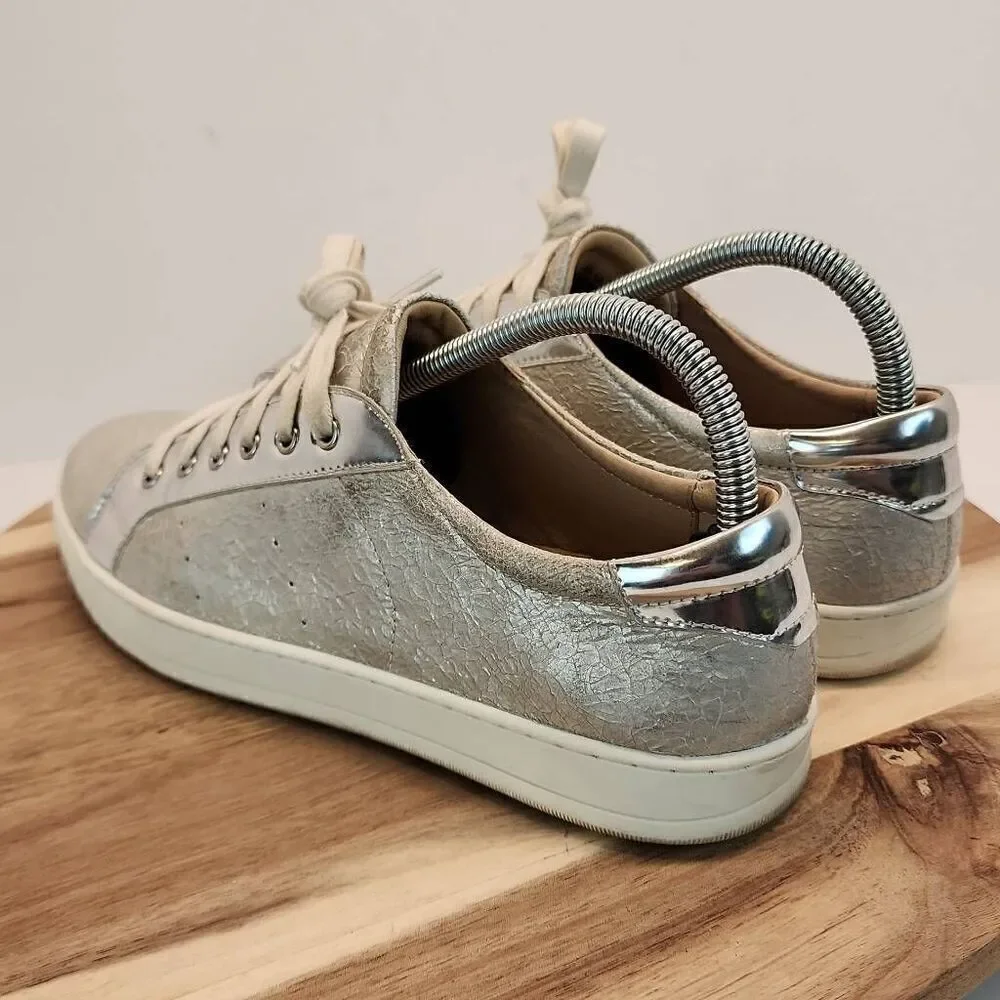 Womens Johnston & Murphy Emerson Lace-up Silver/White Crackle Leather Sneakers 8